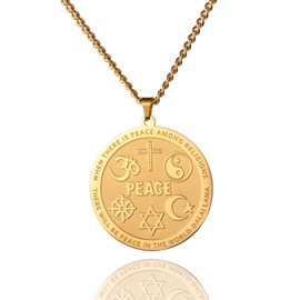 VASSAGO Coexist in Peace Necklace Yin Yang Cross Necklace Om Star Crescent Moon Necklace Wheel Star of David Necklace for Men Women