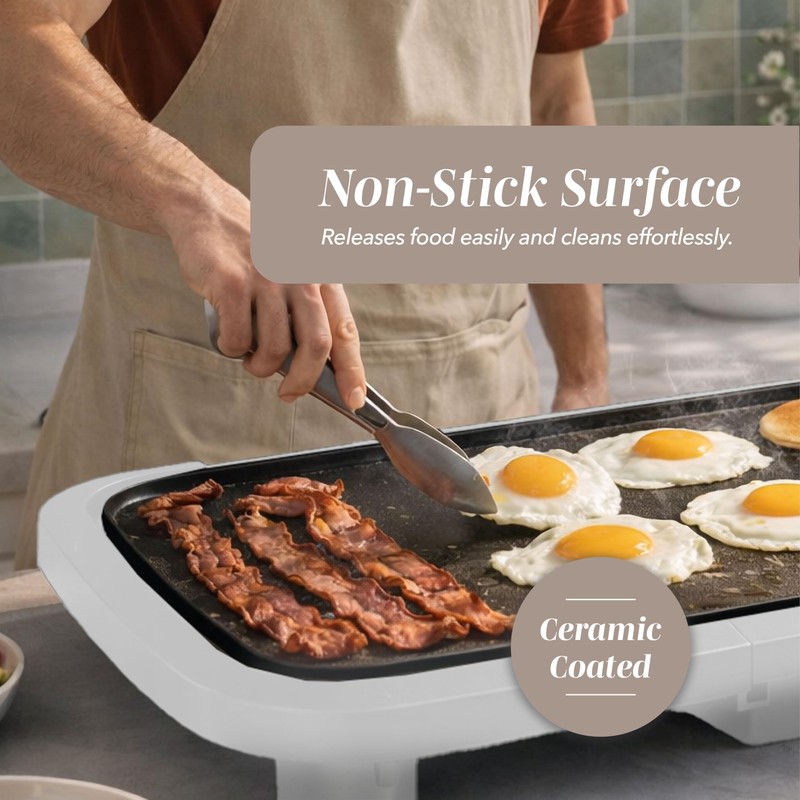 COOK WITH COLOR Electric Griddle 1200W, Nonstick Surface for Pancakes,