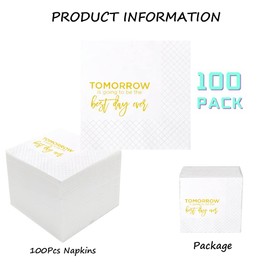 Geloar Servilletas de cóctel para cena de ensayo, paquete de 100 servilletas de papel desechables Tomorrow Is Going To Be The Best Day Ever para ensayo, cena, boda, despedida de soltera, compromiso, soltero, 2 capas, 5 x 5 pulgadas