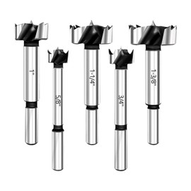 5pc Forstner Drill Bits, Made of Carbon Steel Forstner Bit for Wood,Wood Drilling Hole Saw, Woodworking Hinge Cutter Tool for Wood Plywood Plastic with Storage Case(5/8" 3/4" 1" 1-1/4" 1-3/8")