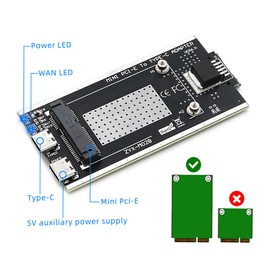 HLT Mini PCI-E to USB 2.0(Type C) Adapter with SIM Card Slot and Auxiliary Power Interface for WWAN/LTE Module