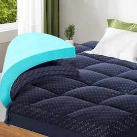 Dual Layer 3 Inch Memory Foam Mattress Topper King Size, 2 Inch Gel Memory Foam Plus 1 Inch Cooling Pillow Top Mattress Pad Cover, with 8-21 Inch Deep Pocket, Navy Blue