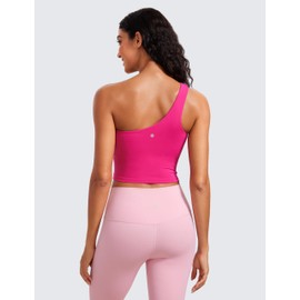 CRZ YOGA Butterluxe One Strap Longline Sports Bra for Women - Asymmetrical Yoga Crop Padded Workout Tanks Granita Pink Large