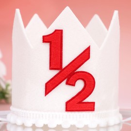 Corona de medio cumpleaños – Sombrero de corona de 6 meses para bebé niño/niña, accesorios para fotos de 1/2 cumpleaños, trajes de media manera para bebé (corona roja de medio cumpleaños)