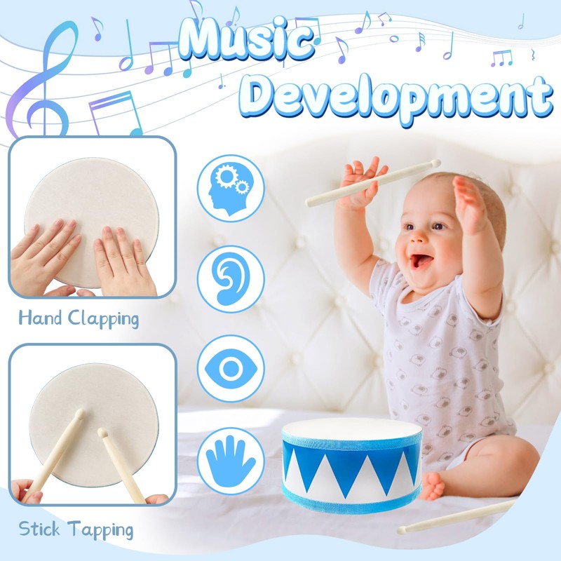 Kids Drum Set,8 Inch Wooden Drum Toys,Educational Baby Musical Toy