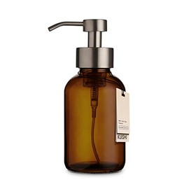 Kuishi Amber Glass Foaming Liquid Soap Dispenser with Silver Pump,18oz Soap Bottle, UV Protective Amber Glass Container