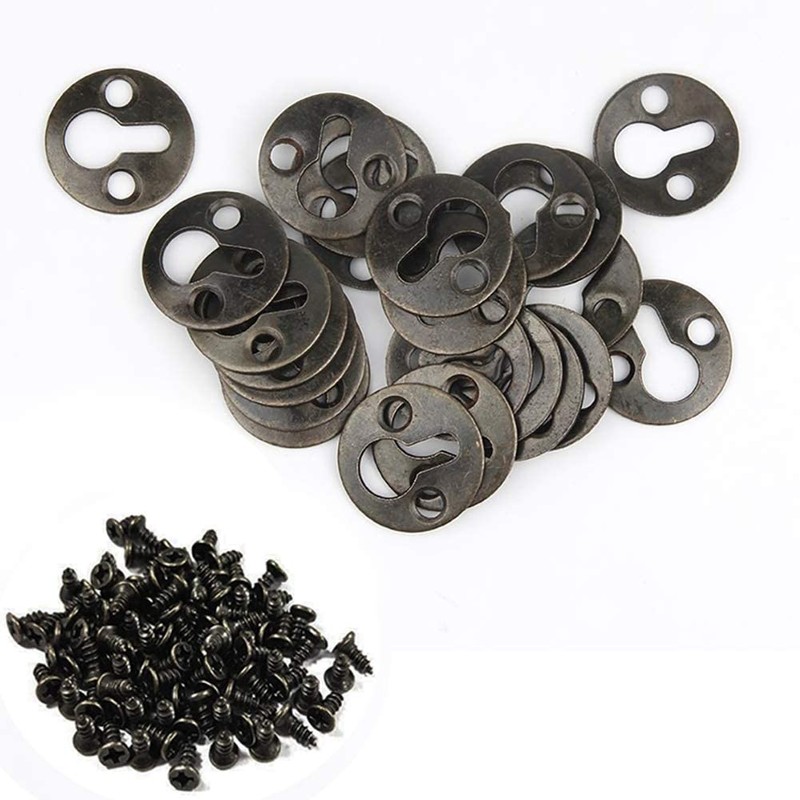 Luckycivia 60Pcs Metal Round Type Keyhole Shelf Brackets Hangers, Picture