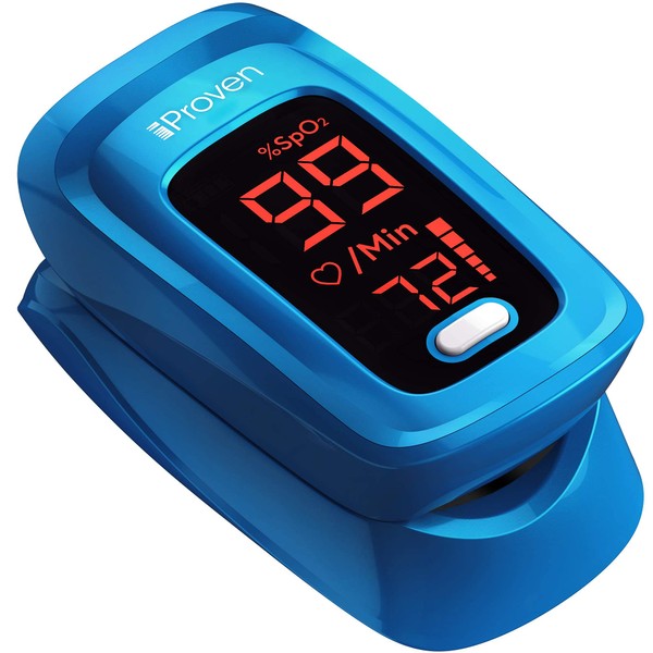 iProven Pulse Oximeter with Heart Rate Monitor on Fingertip, Oxygen Saturation Oximeter, Includes Batteries, Case and Lanyard (Blue)