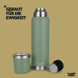 Campo Libre. Jaco® I Thermos Flask 1 Litre & 750 ml I Thermos with Cup I Our Thermos Flask Keeps Hot for at least 24 Hours I Insulated Jug with High-Quality Double Wall Insulation is 100% Leak-Proof