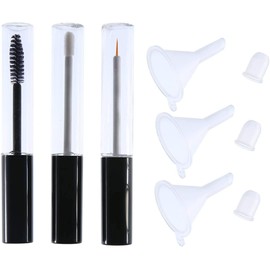 3 PCS Set 10ml Empty Mascara Tube 10 ml Eyeliner Bottle 10 ml Lip Gloss Container with 3 Nos. Rubber Inserts and 3 Nos Funnels, Black, Fashion Waist Packs