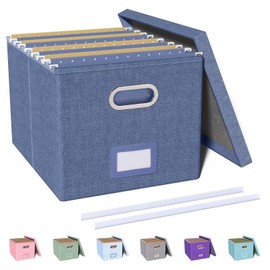 Oterri File Organizer with Lid, File Box, File Cabinet for Letter File Folder Storage, Hanging File Organizer for Office/Decor/Home,Document Organizer, 1 Pack,Blue-Box Only