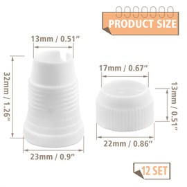 Unlorspy 12Pcs White Piping Bag Couplers, Small Pipe Tip Coupler, Plastic Standard Couplers for Icing Nozzles (32 x 23mm/1.26 x 0.9 Inch)
