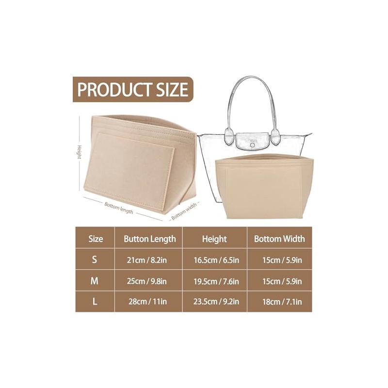 Wisebom Bag Insert Organizer for Longchamp, Felt Purse Organizer with