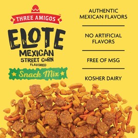 Three Amigos - Elote Mexican Street Corn Snack Mix- Deliciously Crunchy, Tangy, Hot, Sweet & Spicy Snacks - Gourmet Roasted Variety Food Snacks for Adults and Kids (ELOTE MIX 2.25 oz.12 Pack)