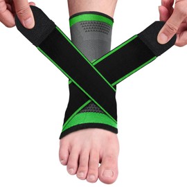 NEUTYPECHIC 2 x Ankle Brace, Ankle Brace, Breathable with Bag for Plantar Fasciitis, Achilles Tendon, Foot Bandage Ankle for Running, Football, Men and Women, Green