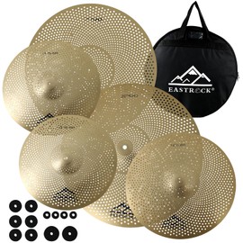 EASTROCK Golden Low Volume Cymbal Pack, 5 Pieces Cymbals for Drum Set (14"Hi-hat+16"Crash+18"Crash+20"Ride) with Cymbal Bag and Felts（Golden）