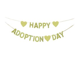 TENNYCHAOR Happy Adoption Day Banner,Adoption Party Decorations, Adoption Banner for Child Pet Party,Pet Adoption Party,Dog Birthday Party,Cat Dog Rescue,Welcome Pet Party Decoration(Gold Glitter).