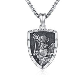 XIXLES St Michael Necklace Archangel Michael Medal Chain Religious Jewellery 925 Sterling Silver Saint Michael Necklace Christian Jewellery Amulet Gifts for Men Women, Sterling Silver