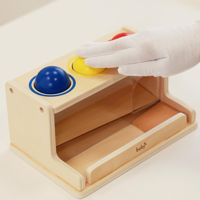 Dailyfunn Montessori Toys Object Permanence Box, Ball Tracker Drop Push