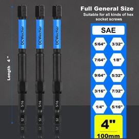 10-Piece Impact Allen Key Drill Bit Set - 4-Inch Long Hex Bit Set (SAE), Magnetic Head, S2 Alloy Steel, 1/4'' Hex-Shank, for DIY Furniture Assembly & Car Repairs, by DCWecher