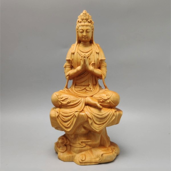 Buddha Statue, Wood Carving, Kwan-Yin Bodhisattva Statue, Natural Cliff, Kashiwagi, Wooden Sculpture, Fine Arts, Kwan-yin Statue, Feng Shui, Good Luck, Prayer, Evil Protection (Height 5.9 x Width 3.1 x Depth 2.2 inches (15 x 8 x 5.5 cm)