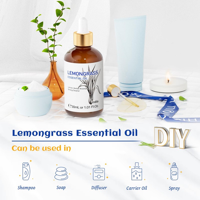 HIQILI 1 Fl Oz Lemongrass Essential Oil, 100% Pure Natural