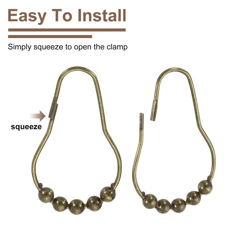 sourcing map 12Pcs Shower Curtain Hooks, Metal Roller Balls Glide