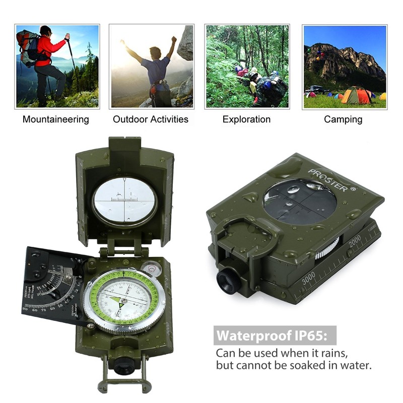 Proster Military Marching Compass Professional Pocket Compass with Clinometer Carry