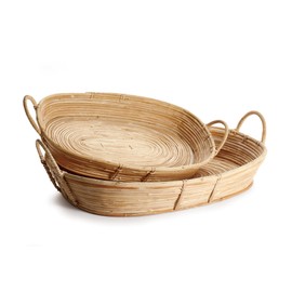 Napa Home & Garden Cane Rattan Trays with Handles, Set of 2 Natural