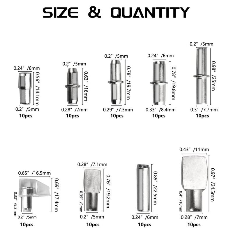 WMYCONGCONG 150 PCS Shelf Bracket Pegs Kit, 7 Styles Shelf