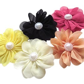 25pcs Fabric Ribbon Flowers Bows Rhinestone Appliques Craft Bulk A445 (Multi-color) by Chenkou Craft