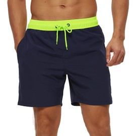 Arcweg Men's Light Green/Dark Blue XXL Quick Dry Swim Trunks with Zipper Pockets Mesh Lining Stretchy Board Shorts