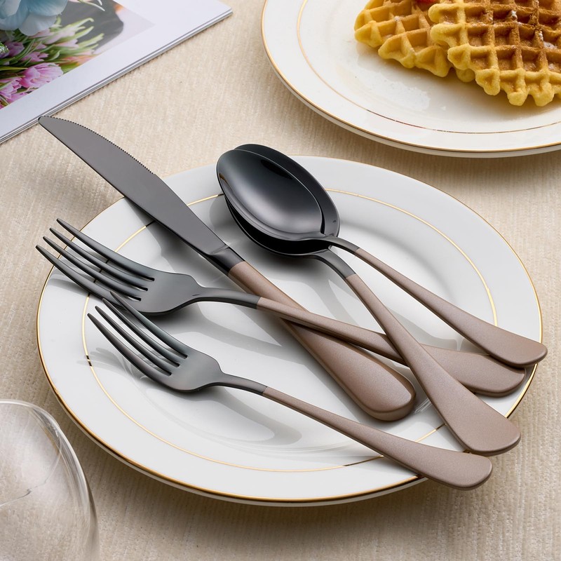 LKTDYMEG 20-Piece Black Silverware Set 18/0 Stainless Steel Silverware Set