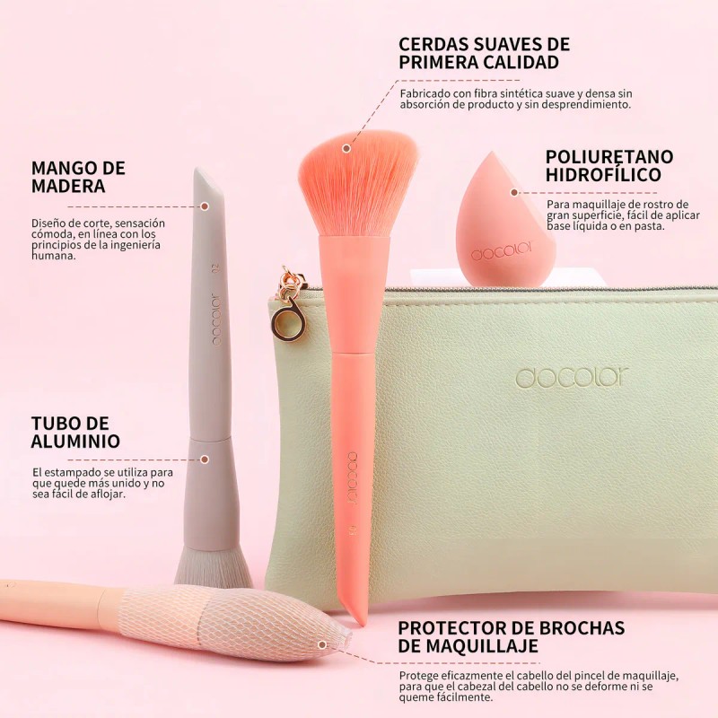 Set De Brochas Docolor De Maquillaje, Coloridas, 17 Piezas