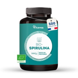 Super Spirulina Organic - 500 Spirulina Tablets of 500 mg - Rich in Proteins, Phycocyanin, Iron, Antioxidants - No Additives - Immune System, Fatigue - Vegan - Vitavea