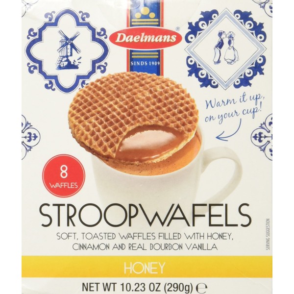DAELMANS Stroopwafels, Dutch Waffles Soft Toasted, Honey, Office Snack, Jumbo Size, Kosher Dairy, Authentic Made In Holland, 8 Stroopwafels Per Box, 10.23oz