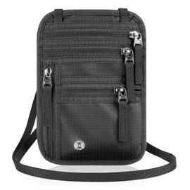 Playexen Neck Pouch Men & Women with RFID Travel Wallet Protection Soft with 6 Compartments Passport Organiser Lightweight with Adjustable Shoulder Strap for Smartphone Passport Money Cards, black