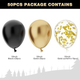 OWill 50 Pcs Black and Gold balloons and Confetti 10 Inch Black Gold Latex Balloons for Party, Birthday, graduation decorations(Black Gold Confetti)