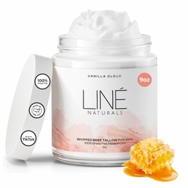 Liné Naturals Whipped Beef Tallow for Skin - 100% Pure, Grass Fed Tallow Moisturizer for Face and Body - Organic Honey Beef Balm for Sensitive Skin - Quick Absorbing Hydration (Vanilla Cloud)