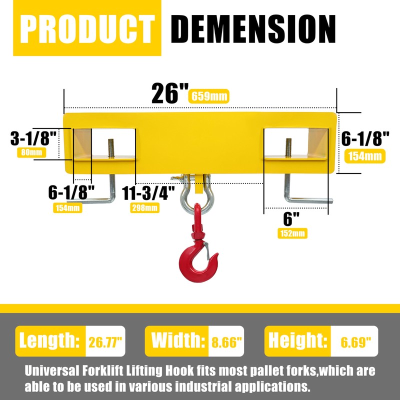 KUAFU Universal Forklift Lifting Hook 4800 LBS Capacity Forklift Lifting