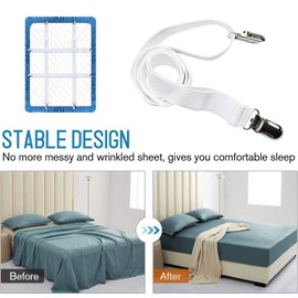OdiuK Pack of 8 Bed Sheet Tensioners, Adjustable, 67-250 cm, Elastic Bed Sheet Tensioners with Metal Clips, Fitted Sheet Holder, White Bed Sheet Tie Down Straps for Bed Sheet, Sofa, Mattress, Ironing