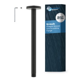 HammerHead Showers Solid Metal 12 Inch Ceiling Mount Shower Arm and Flange with Set Screw, Extra Long Straight Shower Arm for Rain Shower Head, Ceiling-Mounted Rain Shower Arm, Matte Black