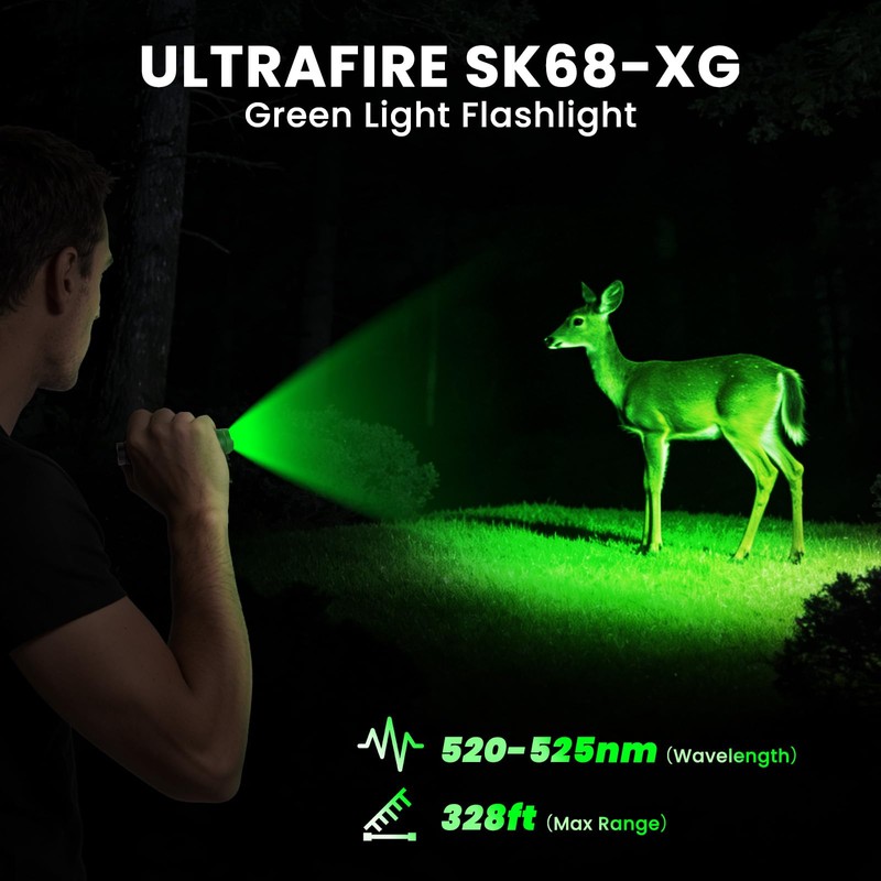 ULTRAFIRE 2 Pack Rechargeable Mini Green Light Flashlight, Single Mode