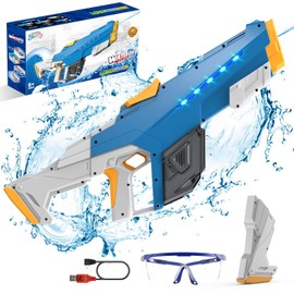 Skirfy Electric Water Gun for Adult Kids, Outdoor Automatic Water Suction Water Toys Squirt 39 FT Range, Water Guns Summer Beach Pool Lawn Party Games（Blue）