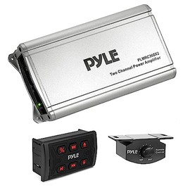 Pyle PLMRC300X2 600 Watt Peak Power 2-Channel Weather Resistant Class D Compact Audio Amplifier System with Wireless Waterproof-Rated BT Audio Controller