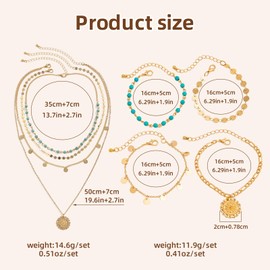 Boho Jewellery Set, Boho Clothing Women, Trendy Collar and Bracelet for Women, Stylish Accessory for Day Fashion and Concerts, 2-Piece Set in Vintage Design, Gold Layered Necklace for Women