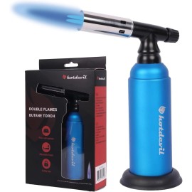 Hotdevil 20g Refillable Butane Torch Industrial Torch Adjustable Double Flame - Blue