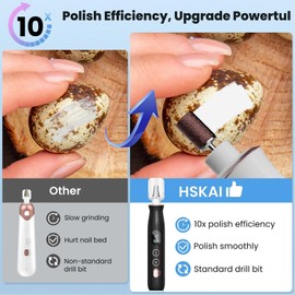 HSKAI Electric Nail File Drill - Nail Drill with LCD & Lamp, Long-Lasting Thick Toenail Grind, Cordless Rechargeable Toe Nail Filer Tools, Gifts for Women and Men