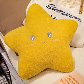 Ueiwffzo Cuddly Cushion Children's Star Cushion Fluffy Star Shape Children's Cushion Plush Cushion Star Cushion Decorative Cushion for Children's Room Girls Boys (Yellow, Open Eyes)