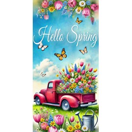 BlissYard Spring Door Cover 71x35 Inch Truck Door Banner Hello Spring Banner Spring Porch Sign Spring Door Banner Decorations Seasonal Welcome Decor for Garden Outdoor Yard House Party Supplies